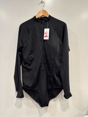 Black Long Sleeve Zip Front Swimsuit / Rash Guard